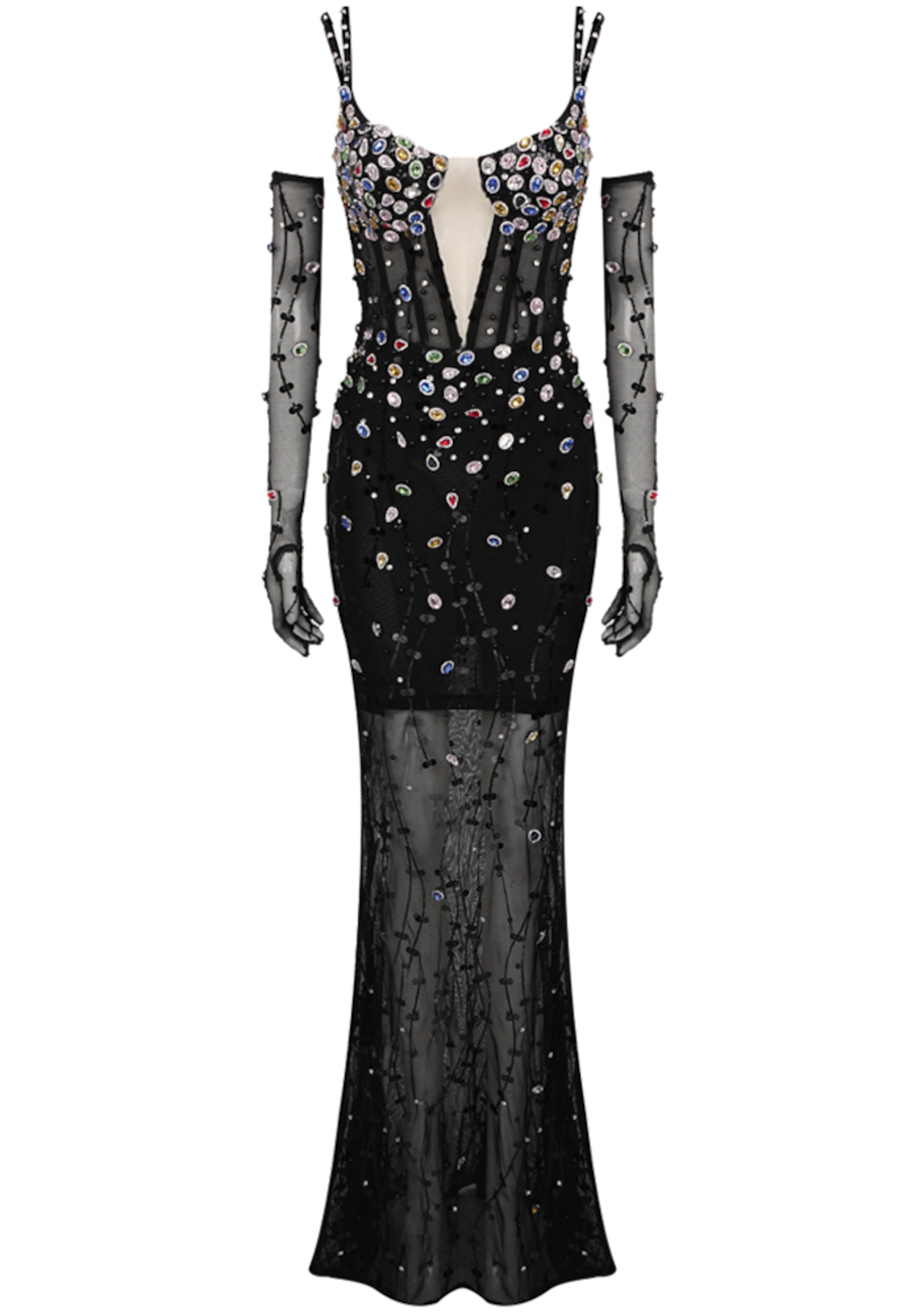 Jyrthos Crystal Sequin Bustier Maxi Dress In Black