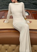 Fares Long Sleeve Backless Maxi Dress In White
