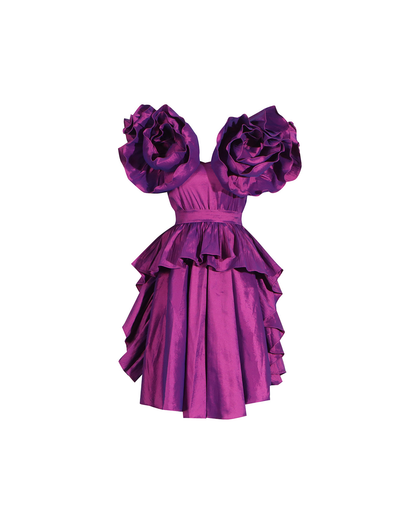 Lowell Ruffles Satin Mini Dress In Purple