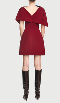 Grisha Asymmetrical Shoulder Pleat Mini Dress In Burgundy
