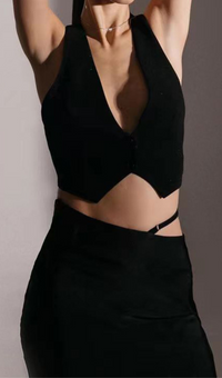 Susie Silk Crop Top Maxi Skirts 2 Pieces Sets In Black