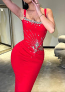 Akemi Crystal Draped Maxi Dress In Red