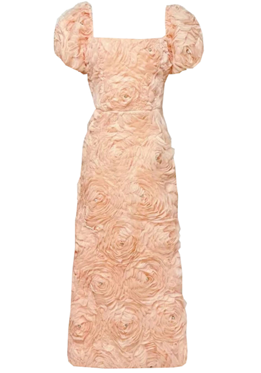Leinani Short Sleeve Floral Midi Dress In Coral