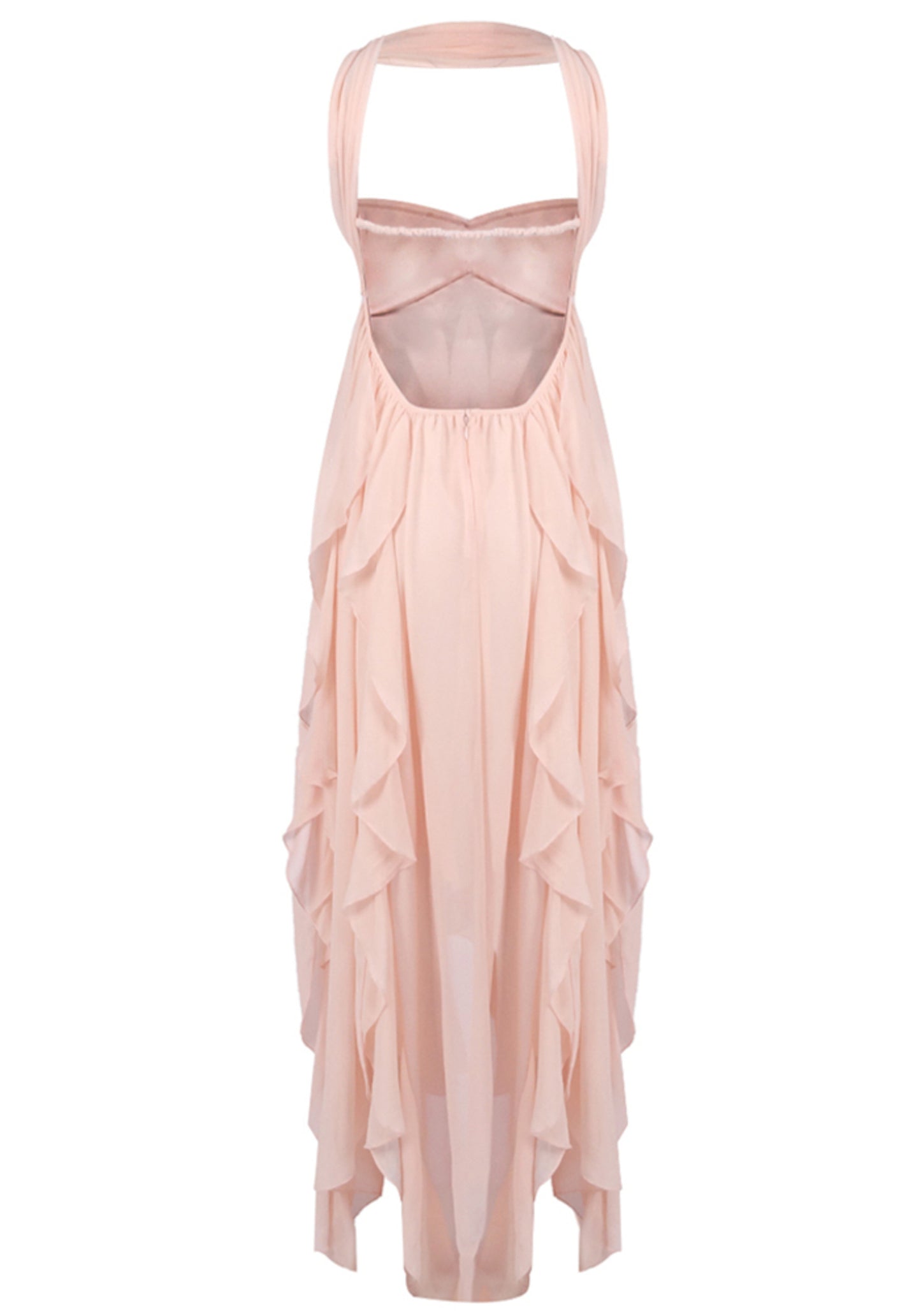 Noelia Strapless Ruffle Maxi Dress In Nude Pink