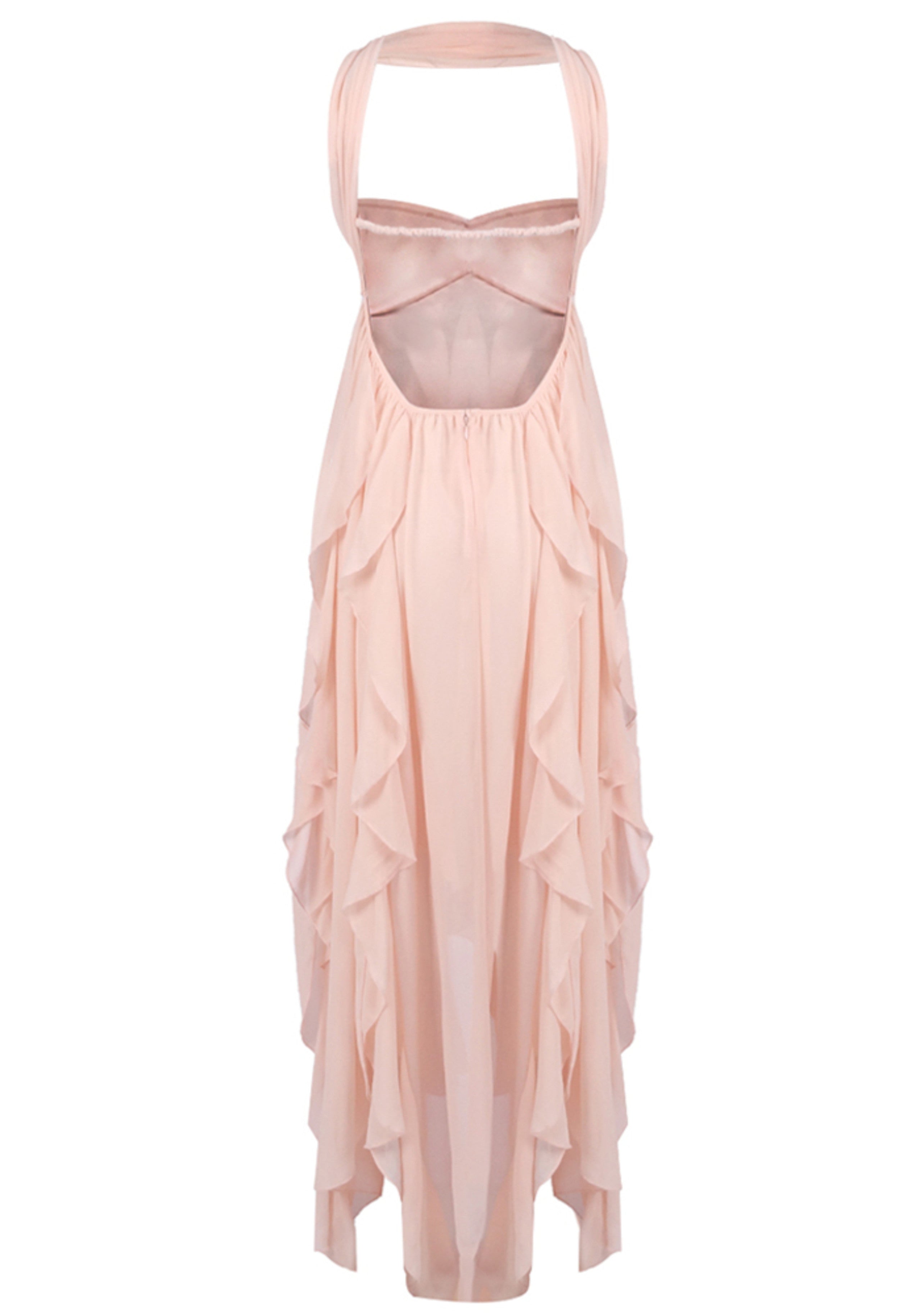 Noelia Strapless Ruffle Maxi Dress In Nude Pink
