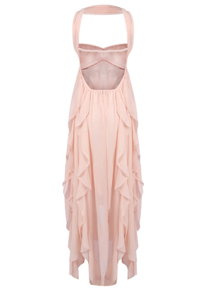 Noelia Strapless Ruffle Maxi Dress In Nude Pink