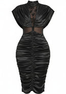 Glimar Draped Lace Insert Midi Midi Dress In Black