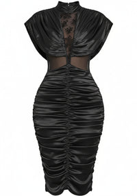 Glimar Draped Lace Insert Midi Midi Dress In Black