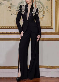 Necalli Crystal Shoulders Suit In Black