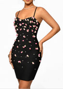 Athelis Floral Pearl Midi Dress In Black