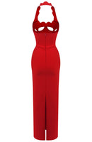Bakir Halter Cutout Bustier Maxi Dress In Red