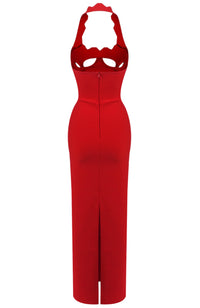 Bakir Halter Cutout Bustier Maxi Dress In Red