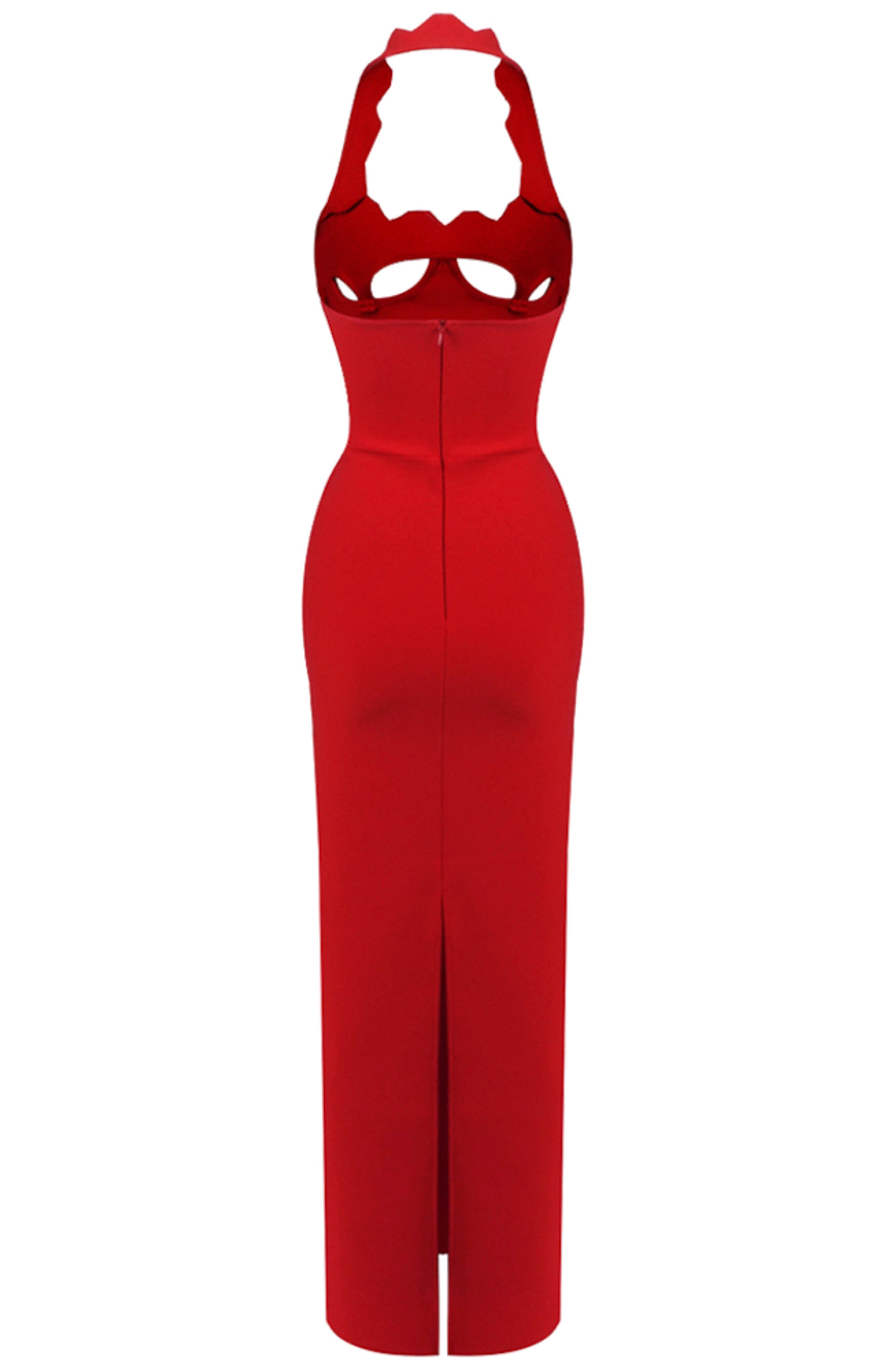 Bakir Halter Cutout Bustier Maxi Dress In Red