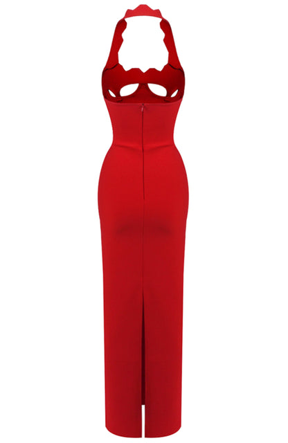 Bakir Halter Cutout Bustier Maxi Dress In Red