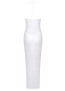 Glitter Rosette Halter Sequined Maxi Dress In White