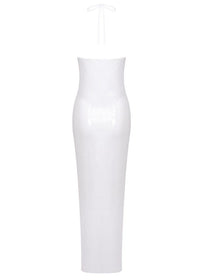 Glitter Rosette Halter Sequined Maxi Dress In White