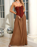 Althorin Strapless Corset Draped Maxi Dress In Brown