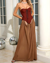 Althorin Strapless Corset Draped Maxi Dress In Brown