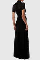 Farrux Draped Mesh A Line Maxi Dress In Brown