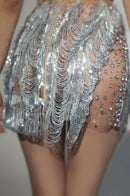 Fumidor One Shoulder Crystal Chain Fringe Mini Dress