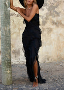 Kafele Wavy Slit Maxi Dress In Black