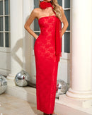 Avalira Strapless Floral Maxi Dress In Red