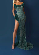 Xandria Floral Strapless Sequin Maxi Dress In Green