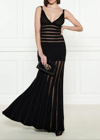 Aldwyn Striped Mesh Maxi Dress In Black