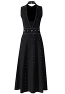 Jonay Studded A Line Midi Dress In Black