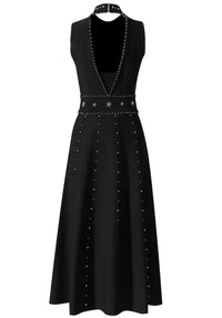 Jonay Studded A Line Midi Dress In Black
