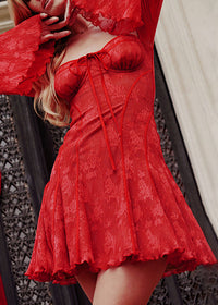 Laguna Square Neck Floral Mini Dress In Red