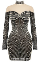 Raelys Long Sleeve Embellished Mini Dress In Black