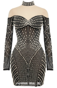 Raelys Long Sleeve Embellished Mini Dress In Black