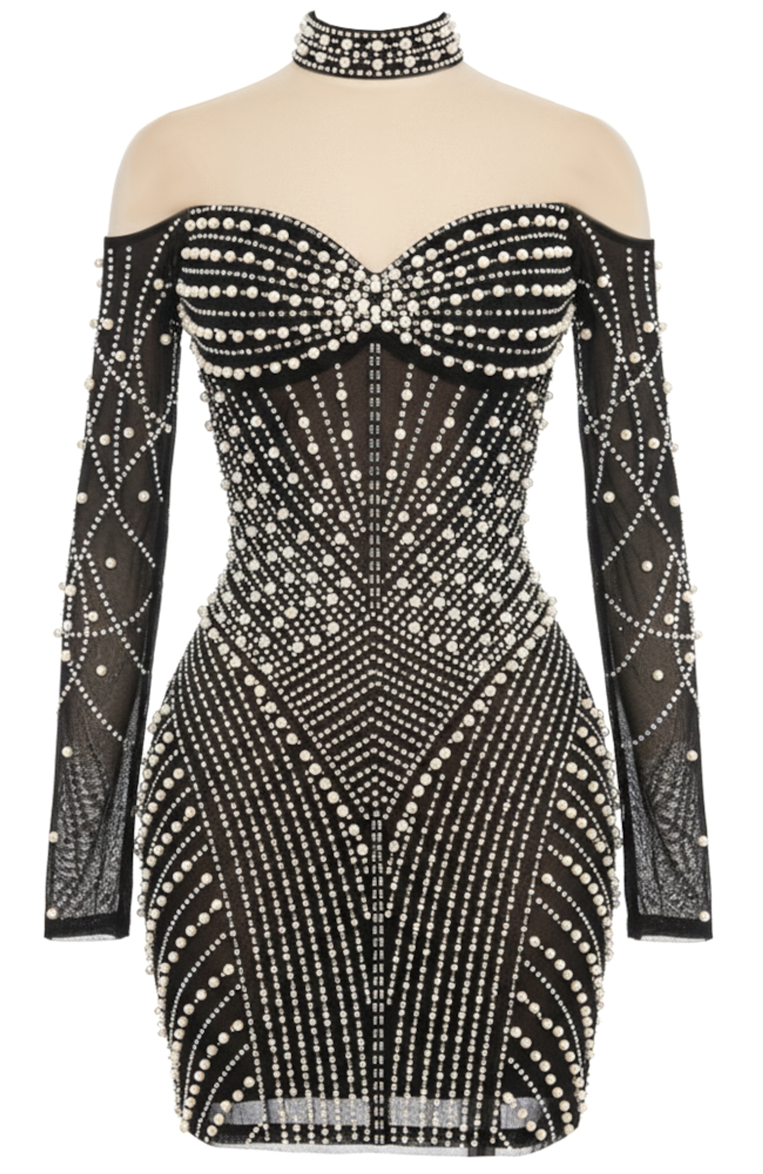 Raelys Long Sleeve Embellished Mini Dress In Black