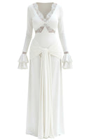 Grabrol Long Sleeve Lace Draped Maxi Dress In White