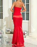 Daeira Strapless Crystal Draped Maxi Dress In Red