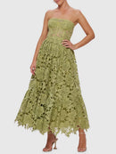 Isoline Lace Floral Embroidered Cutout Midi Dress