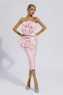 Malia Floral Strapless Midi Dress In Pink