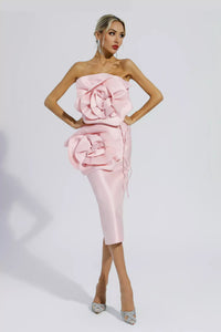 Malia Floral Strapless Midi Dress In Pink