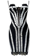 Myxal Crystal Lace Up Corset Mini Dress In Black