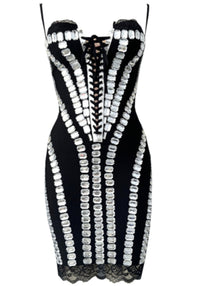 Myxal Crystal Lace Up Corset Mini Dress In Black