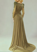 Faridoon Long Sleeve Crystal Maxi Dress In Green