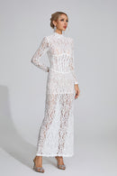 Heyren Long Sleeve Structured Lace Maxi Dress In White