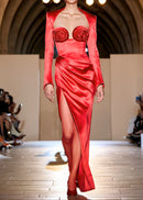 Bexlen Long Sleeve Floral Maxi Two Piece Dress In Red