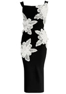 Jorvix Floral Lace Midi Dress Black In White