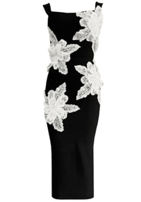 Jorvix Floral Lace Midi Dress Black In White