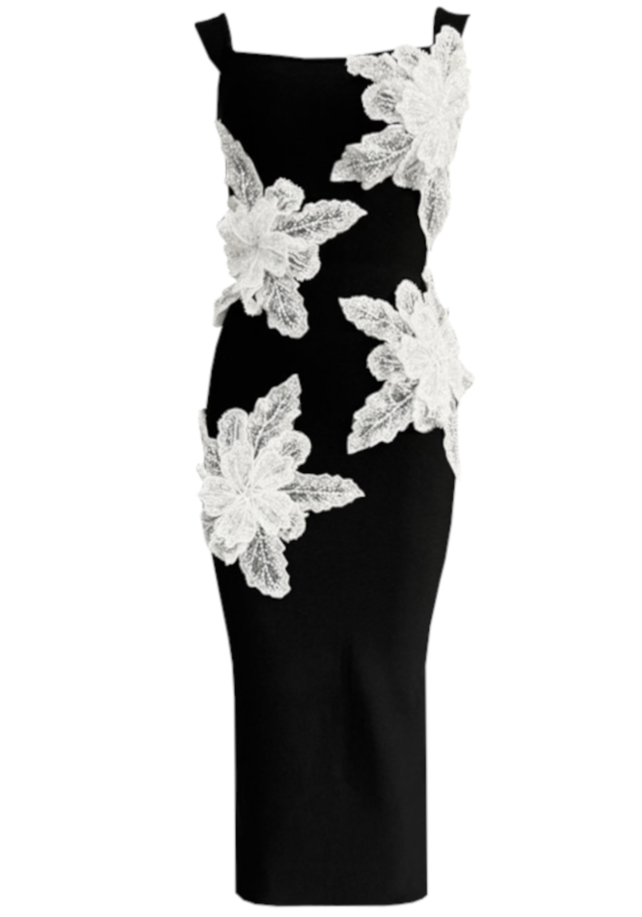 Jorvix Floral Lace Midi Dress Black In White