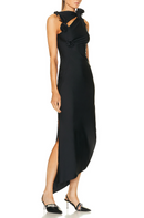 Brendy Ruched Bow Floral Maxi Dress In Black