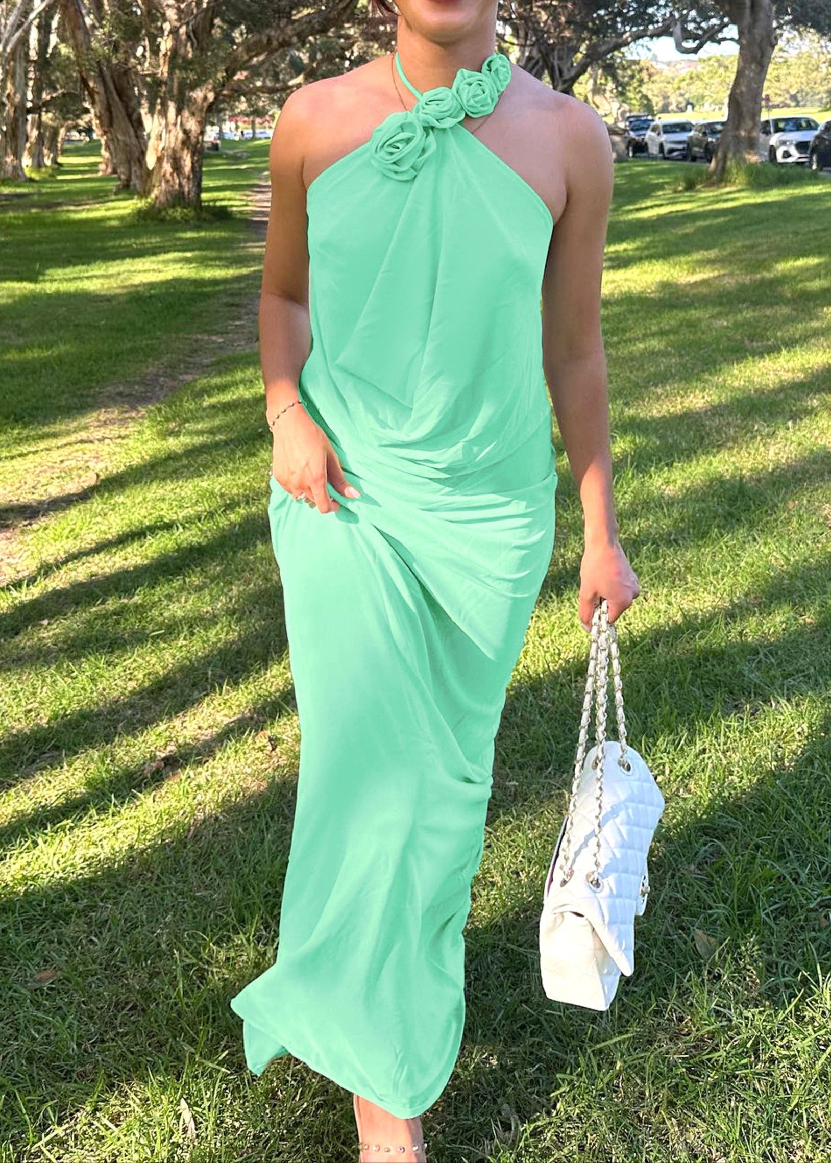 Janusz Halter Floral Maxi Dress In Green