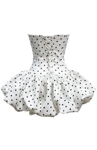 Ahanu Polka Dot Strapless Floral Corset Puff Mini Dress In White